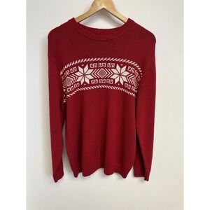 Chaps Men's Large Red Knit Snowflake Ski Winter Lodge Nordic Holiday Sweater 90s